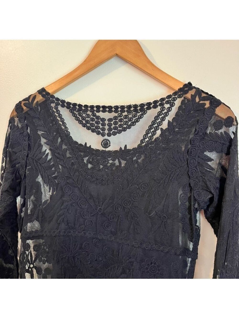 Y2K Black Lace Overlay Mini Dress Sheer Gothic Fairy Whimsigoth Slip Layer XS - Picture 8 of 9